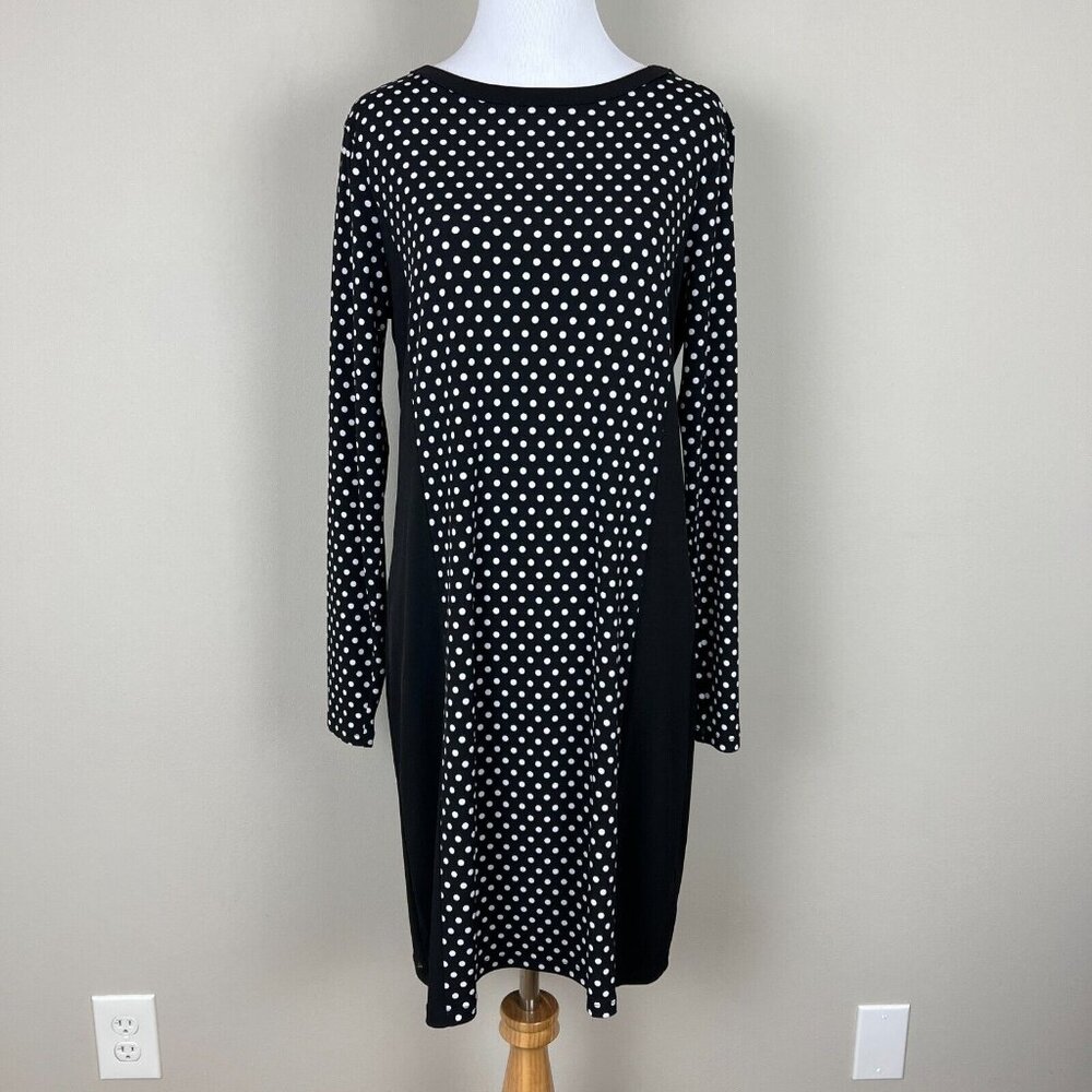 Michael Kors Dress Womens Medium Black White Polka Dot Long Sleeve Shift‎ M New
